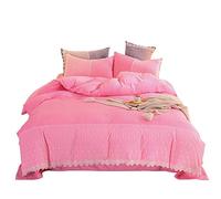 SLOPSS King Size Winter Duvet 4 Pcs Bedding Set Double Bed Quilt Cover Sets Flat Sheet Twin Lace European Style Green Soft Flannel Thick Warm Fabric (Pink Full)