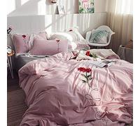 SLOPSS Linen Duvet Double Bed Twin Queen Size Quilt Cover 220×240cm Flat Sheet Pillowcases 4 Pieces Soft Bedding Set (Pink King)