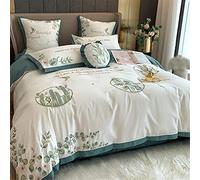 SLOPSS Long-Staple Cotton Brushed Four-Piece Set of Small Fresh Plants and Flowers Embroidery Quilt Cover Thick Bedding (Color Size : (A 1.5m)