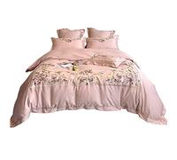 SLOPSS Long-Staple Flower Embroidery Four-Piece Solid Wide-Sided Quilt Cover Pure Cotton Bedding (Color Size 1.8m) (7 Piece Suit)