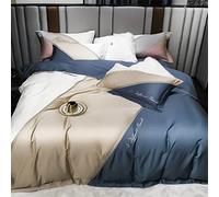 SLOPSS Long-Staple Letter Embroidery Four-Piece Set Contrast Stitching Quilt Cover Bed Pure Cotton Bedding Size (Color 3 1.5m)