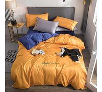 SLOPSS Luxury Satin Set Full Colorblock Silk Bedding Sets Soft Silky Duvet Covers Bed Quilt Cover Flat Sheet (Color Size : Double) (Yellow King)