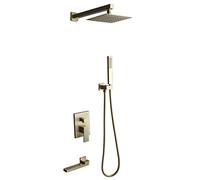 SLOPSS Matte Black Shower System, Shower Faucet Set for Bathroom, Wall Mounted 8/10 Inch Rainfall Shower Head with Handheld, ?Rough-in Valve Body and Trim Included,8 Inches.8 Inches-A