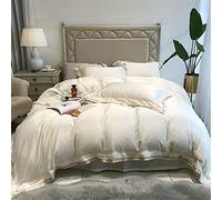 SLOPSS Minimalist Style Lenzing Tencel Four-Piece Embroidery Quilt Cover Pure Silky Cool Bedding (Color C Size : (E 1.8m)