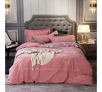 SLOPSS Orange Cotton Duvet Bedding Set Bed 4 Pcs Quilt Cover Sets Flat Sheet Twin Double Size Soft Warm Flannel (Pink King)