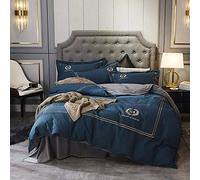 SLOPSS Orange Cotton Duvet Bedding Set Bed 4 Pcs Quilt Cover Sets Flat Sheet Twin Double Size Soft Warm Flannel (Blue King)