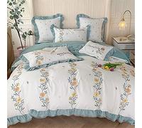 SLOPSS Pastoral Fresh Cotton Brushed Four-Piece Lace Quilt Cover Thickened Sheets Autumn and Winter Bedding (Color A Size 2m) (B 5 Piece Suit)