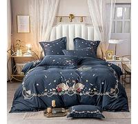 SLOPSS Piece Luxury Hotel Bedding Stitch Duvet Sets Breathable Cotton Quilt Cover with Pillowcases (Color Grey Size : Double) (Blue King)