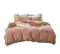 SLOPSS Pink Size Duvet 4 Pcs Bedding Set Double Bed Flannel Fleece Super Soft Warm Cosy Thick Quilt Cover Sets Flat Sheet Twin (A King)