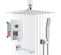 SLOPSS Polish Rome Wall Mounted Shower 8 in Shower Head Shower Faucet Set with Tub Filler Triple Function Shower Head Kit with Hand Held Sprayer Bathtub Faucet Set Rough-in Valve Included