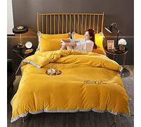SLOPSS Purple Bedding Bed Duvet Set Quilt Cover Sets Flat Sheet Twin Double Size Soft Warm Flannel Blue Red Green (Yellow King)