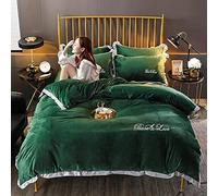 SLOPSS Purple Bedding Bed Duvet Set Quilt Cover Sets Flat Sheet Twin King Double Size Soft Warm Flannel Blue Red (Green Queen)