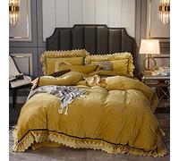 SLOPSS Purple Duvet Velvet Bedding Set Bed Winter Twin Double Size Soft Warm Flannel 4 Pcs Quilt Cover Sets (Yellow King)