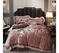 SLOPSS Purple Duvet Yellow Velvet Bedding Set Bed Winter Twin King Double Size Soft Warm Flannel 4 Pcs Quilt Cover Sets (Brown Queen)