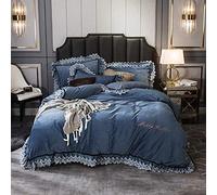SLOPSS Purple Duvet Yellow Velvet Bedding Set Bed Winter Twin King Double Size Soft Warm Flannel 4 Pcs Quilt Cover Sets (Blue Queen)