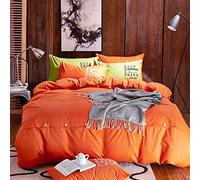 SLOPSS Sets 100% Double Covers Blue Pink Bedding Set Quilt Pure Cotton Duvet Cover with Pillowcases Twin King Size (Orange Queen)