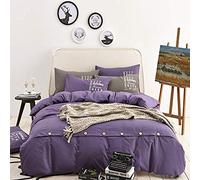 SLOPSS Sets 100% Double Covers Blue Pink Bedding Set Quilt Pure Cotton Duvet Cover with Pillowcases Twin King Size (Purple Queen)