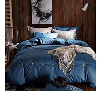 SLOPSS Sets 100% Double Covers Pink Bedding Set Quilt Pure Cotton Duvet Cover with Pillowcases Twin Size (Blue King)