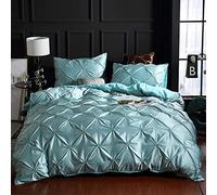 SLOPSS Sets Double 100% Satin Silk Set Comfortable Quilt Adult Bedding Linens Pillowcase Bed Duvet Cover Set-Red_King (Blue Twin)