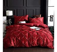 SLOPSS Sets Double 100% Satin Silk Set Comfortable Quilt Adult Bedding Linens Pillowcase Twin Bed Duvet Cover Set-Red_King (Red King)