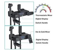 SLOPSS Shower Black Smart Thermostatic Shower Faucet Set Bathroom Intelligent Rainfall Digital Mixer Tap with Rack and Bidet Bath,Sprinkler