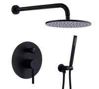 SLOPSS Shower Faucet Set Led Rainfall Head Manual Sprayer Combination Set with Mixing Valve Faucet_Matte Black,Matte Black,16 Inch