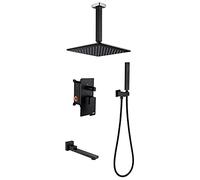 SLOPSS Shower Set 3-Function Shower System 10 in Mixer Shower Kit Square Bathroom Rainfall Shower Kit Ceiling Mount-Rose Gold-A (Blacka A)