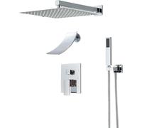 SLOPSS Shower Sets for Bathroom Chrome Bathroom Shower Faucet Set 2/3 Way Rainfall Mixed Brass Diverter Mixer Tap 8-16" Head Wall Mounted Embedded Box Control 8 Inch 3 Way B