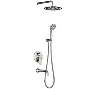 SLOPSS Shower System with Tub Spout, 3-Function Shower Faucet Set with Rain Shower Head and Handheld Shower, Brushed Nickle,12 Inches.8 Inches-A