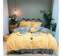 SLOPSS Single Winter Soft Flannel Thick Warm Fabric Bedding Double Duvet Set Cute Ears 4 Pcs Quilt Cover Sets with Small Heart (Yellow 200×230cm)