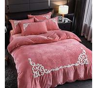 SLOPSS Size Blue Double Covers Purple Quilt Sets Bedding Duvet Cover Set Flat Sheet Warm Flannel Thicken Winter (Pink King)