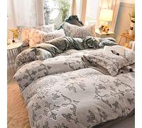 SLOPSS Size Grey Covers with Fitted Sheet Bedding Winter Double Duvet Set Quilt Cover Sets Soft Warm Flannel elk (Gray B King)