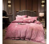 SLOPSS Size Purple Covers with Fitted Duvet Bedding Set Winter Double Quilt Cover Sets Flat Sheet Soft Warm (Pink King)