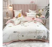 SLOPSS Small Fresh 60S Double-Strand Long-Staple Four-Piece Shell Embroidery Quilt Cover Bed Pure Cotton Bedding (Color Size 2m) (Pink 6 Piece Suit)