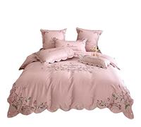 SLOPSS Small Fresh Long-Staple Cotton Four-Piece Set Pastoral Floral Embroidery Wide-Sided Quilt Cover Double Bed (Color Size : (Pink 4piece Suit 2m)