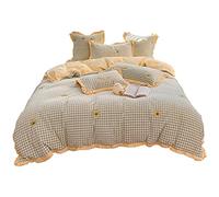 SLOPSS Small Fresh Milk Velvet Daisy Embroidery Thick Four-Piece Set Autumn and Winter Wide-Sided Quilt Cover Sheet Warm Bedding (Color B Size : (A 2m)