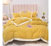 SLOPSS Small Fresh Thick Milk Four-Piece Set of Autumn and Winter Floral Embroidery Quilt Cover Warm Coral Velvet Bedding Size (Color 3 1.8m)