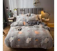 SLOPSS Soft Warm Flannel Bedding Floral Duvet Set with Fitted Sheet Winter Quilt Cover Sets (Color C Size : Double) (A Full)