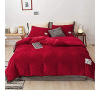 SLOPSS Soft Warm Flannel Covers Winter Bedding Duvet Set Quilt Cover Sets with Pillowcases (Color Beige Size : Double) (Red Full)