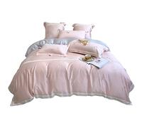 SLOPSS Spring and Summer Lanjing Tencel Floral Embroidery Four-Piece Small Fresh Quilt Cover Sheet Ice Silk Cool Feeling Bedding (Color Blue Size : (Pink 1.8m)