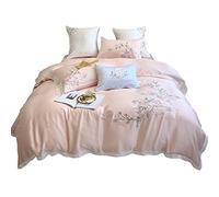 SLOPSS Spring and Summer Lenzing Tencel Four-Piece Classic Home Textile Embroidery Quilt Cover Sheet Silky Bedding (Color Size : (Pink 1.8m)