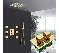 SLOPSS Thermostatic Shower Faucets Set 3-Way Embedded Gold Thermostatic Mixer Tap with 6pcs Massage Jets Bath Shower Set-8 Inch Full Set,8 Inch Full Set,Shower Faucet Set