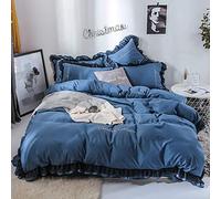 SLOPSS White Duvet Covers Bedding Set Twin Double Size Quilt Cover 220×240cm Flat Sheet Pillowcases (Blue King)