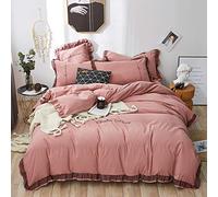 SLOPSS White Duvet Covers Bedding Set Twin Double Size Quilt Cover 220×240cm Flat Sheet Pillowcases (Pink King)