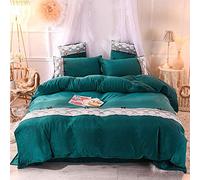 SLOPSS Winter Bed Bedding Double Duvet Set 4 Pcs Quilt Cover Sets Flat Sheet Twin King Soft Flannel Thick Warm Fabric (Green Full)