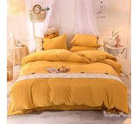 SLOPSS Winter Bed Green Bedding Double Duvet Set 4 Pcs Quilt Cover Sets Flat Sheet Twin King Soft Flannel Thick Warm Fabric (Yellow Full)