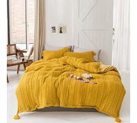 SLOPSS Winter Duvet 4 Pcs Bedding Set Double Bed Quilt Cover Sets Flat Sheet Twin Thicken Flannel Super Soft Warm Cosy Knitting (Yellow King)