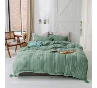 SLOPSS Winter Duvet 4 Pcs Bedding Set Double Bed Quilt Cover Sets Flat Sheet Twin Thicken Flannel Super Soft Warm Cosy Knitting (Green Queen)