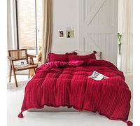 SLOPSS Winter Duvet 4 Pcs Bedding Set Double Bed Quilt Cover Sets Flat Sheet Twin Thicken Flannel Super Soft Warm Cosy Knitting (Red King)