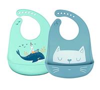 SLOSH Baberos Bebé Impermeables Silicona Flexible Suave de 6 Meses a 6 Años Grande Ajustable para Niño Unisex Waterproof